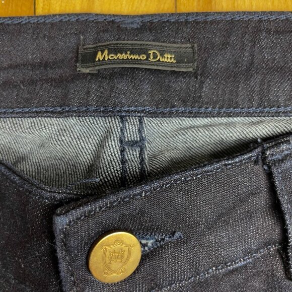 Massimo Dutti Flared Fit Mid Rise Turnover Dark Blue Jeans Size 12 - Picture 2 of 6